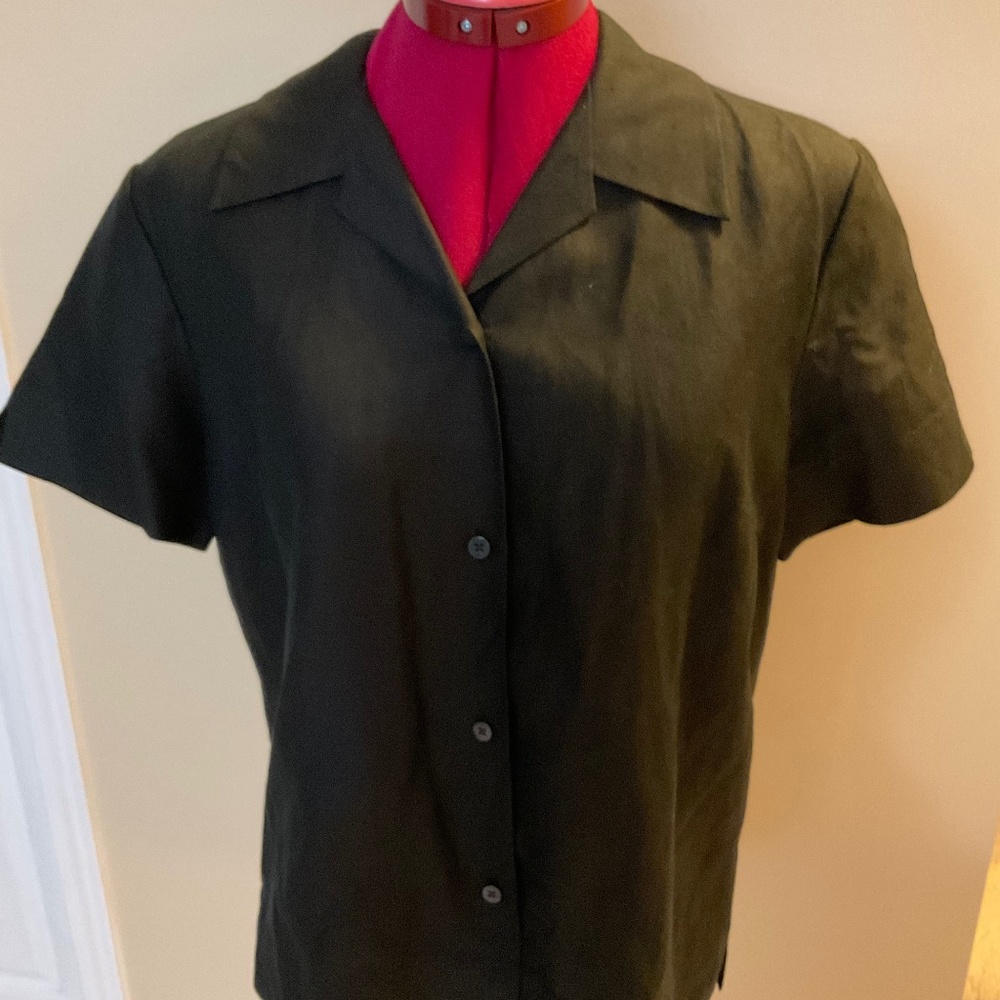 Eddie Bauer black silk linen camp shirt